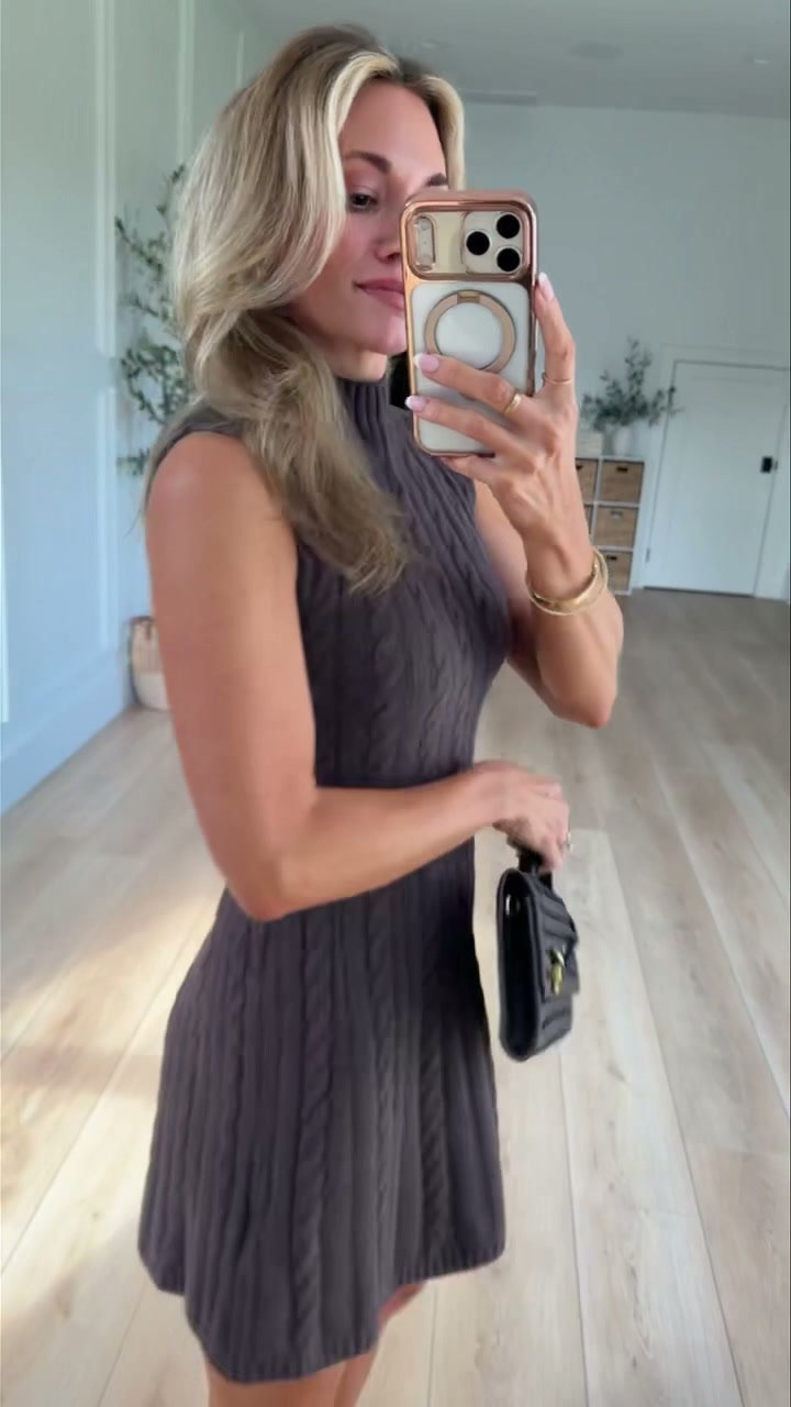 kristin dress in brown stretch suede product info and reviews Sleeveless Cable Knit Mini Try-On for Petite 5'2 washable fabric means easy