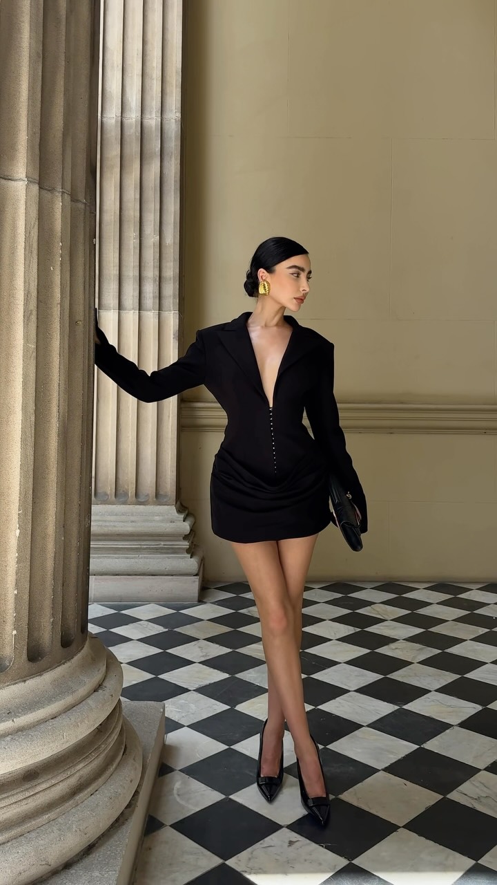 Sharp lines, short hem. The SUSIE Mini Dress in Black. | Babyboo Fashion
