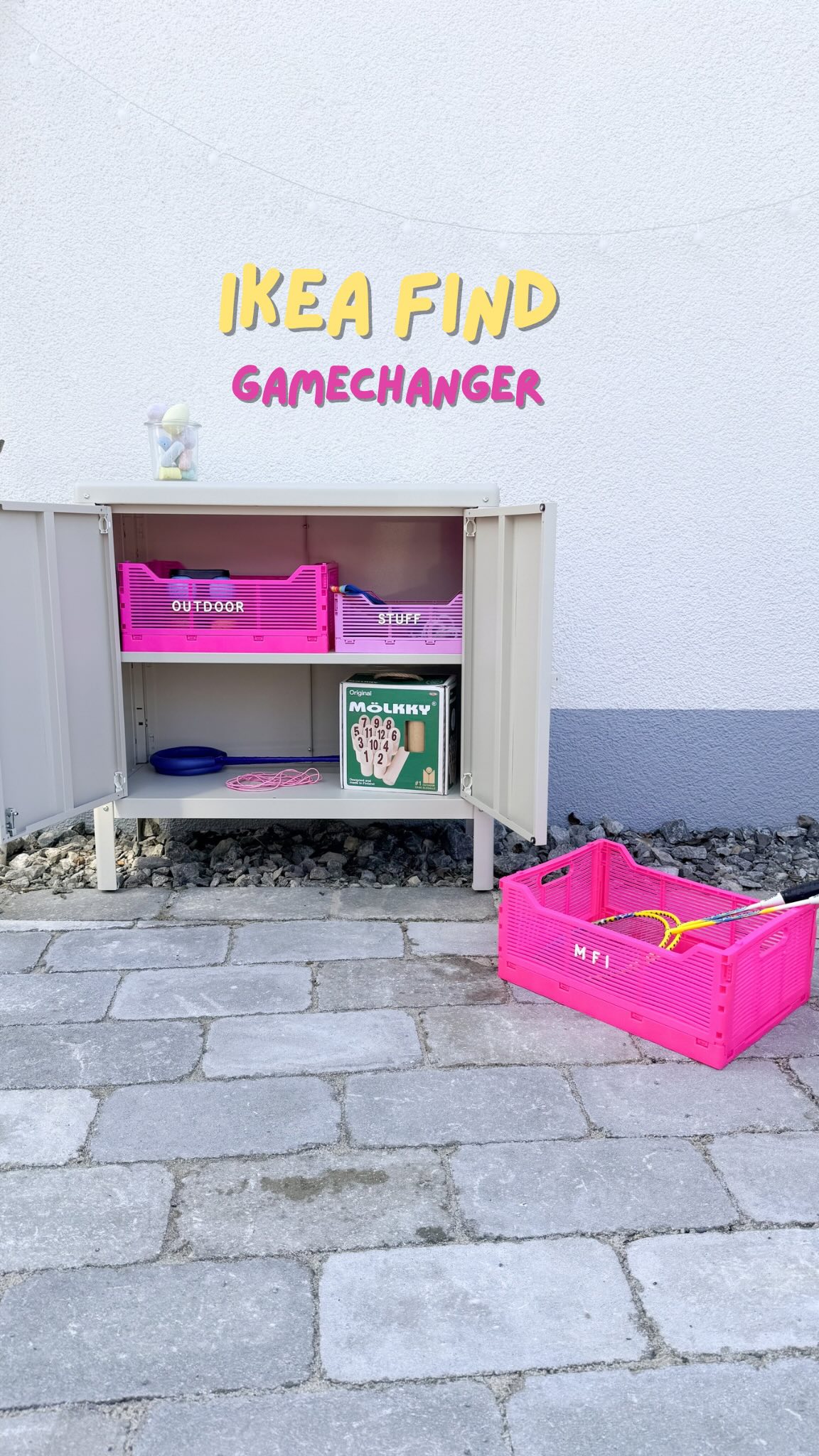 ✨Ikea Outdoor Find 🌿, Dieser Ikea Outdoor Schrank sieht nicht nur schön aus, sondern bringt endlich Ordnung nach draußen., Alles hat seinen Platz und ist direkt griffbereit,, kein Suchen, kein Chaos