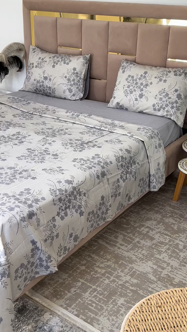 Parure de lit 4 pièces en coton - Gris