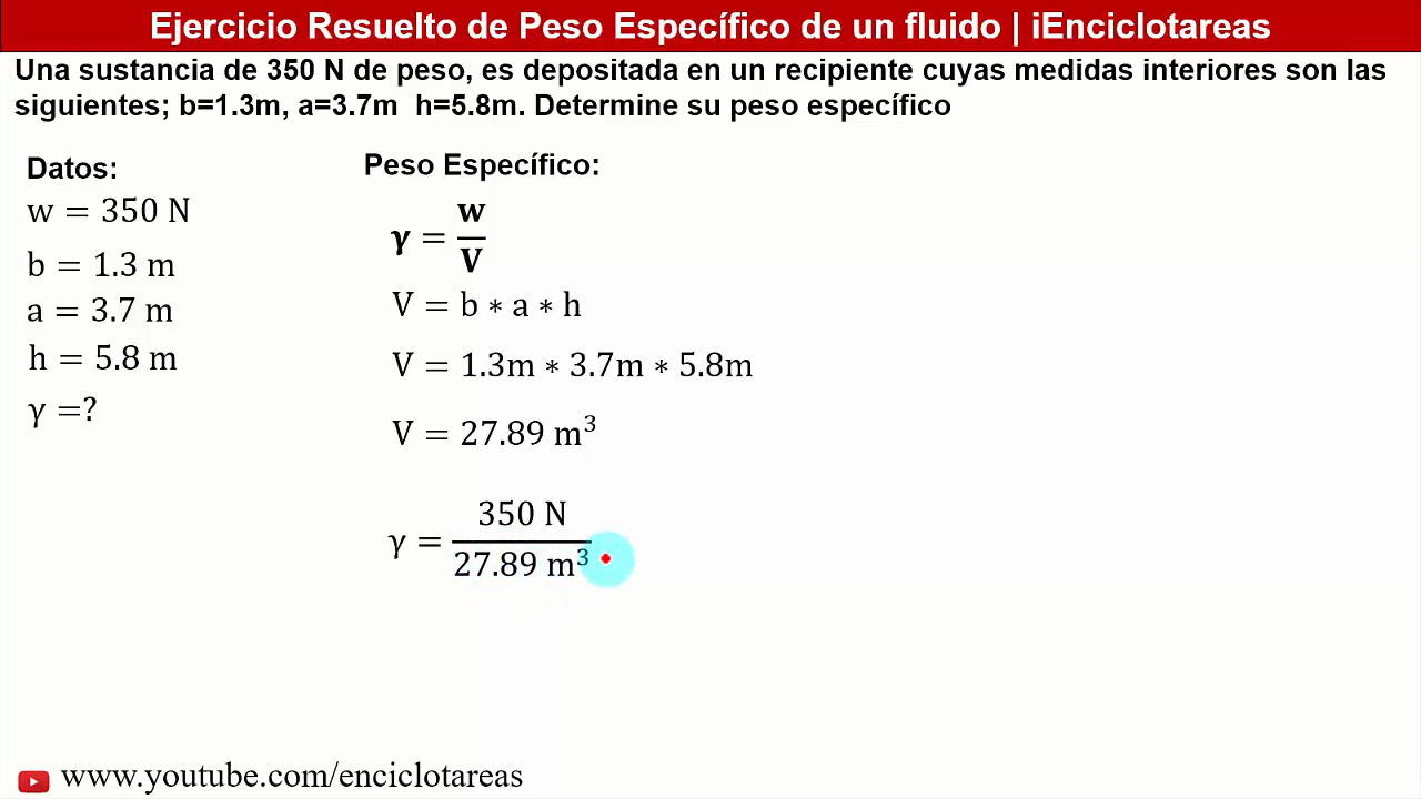 Ejercicio Resuelto de Peso Especifico de un fluido (Nivel facil No.3
