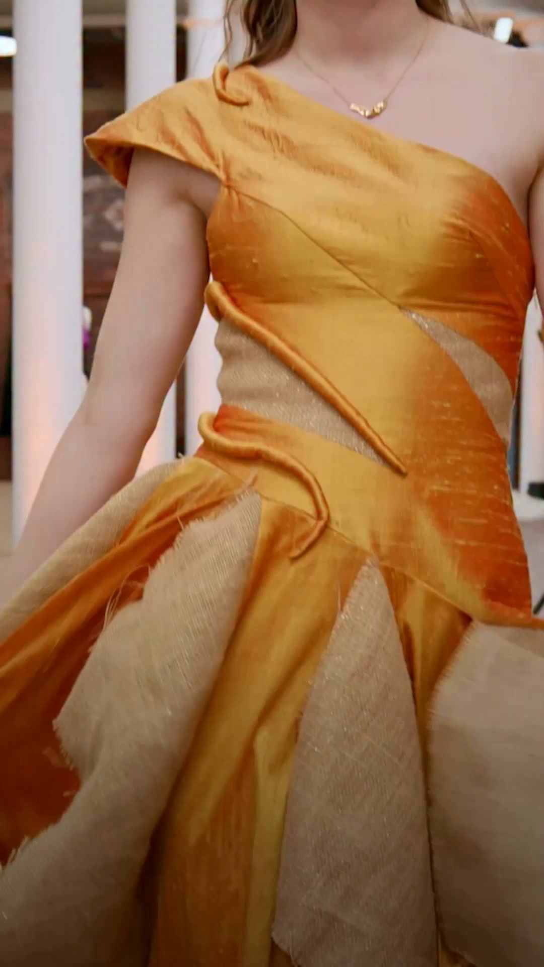 beth's gold dress metamorphosis gown is a fairy tale ode to Rumpelstiltskin. #SewingBee | The Great British Sewing Bee beth dutton gold dress scene