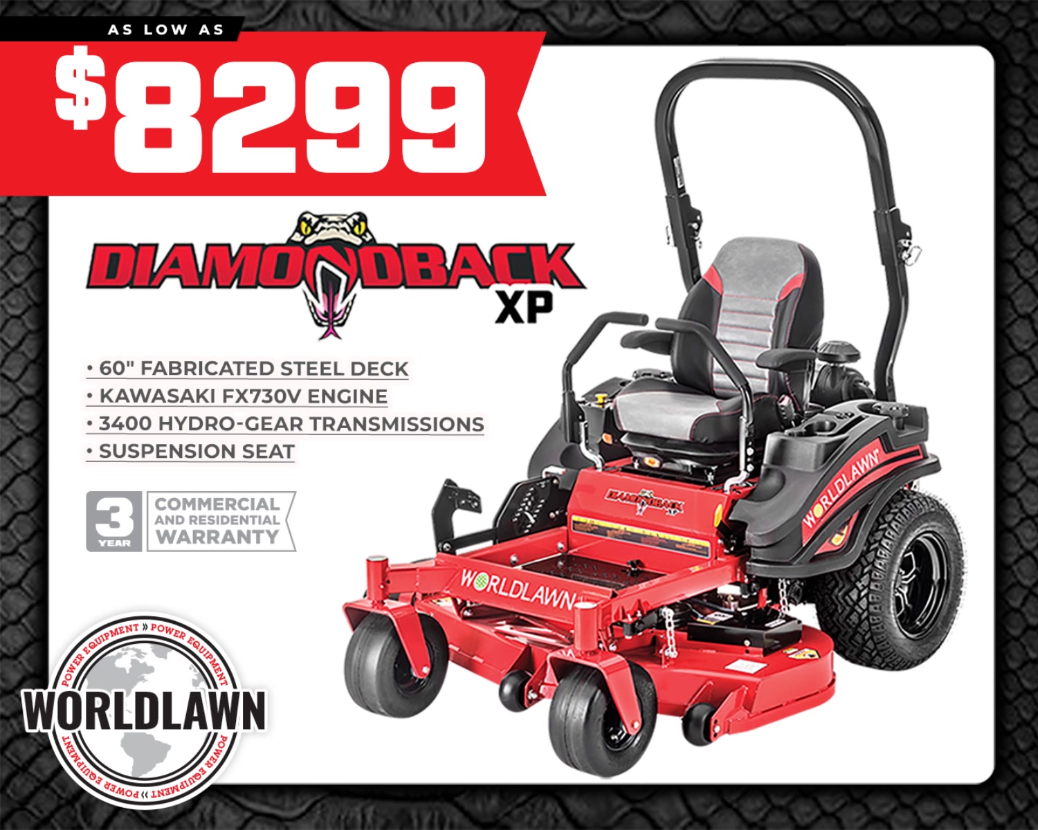 Get serious performance and value with the Worldlawn® Diamondback
