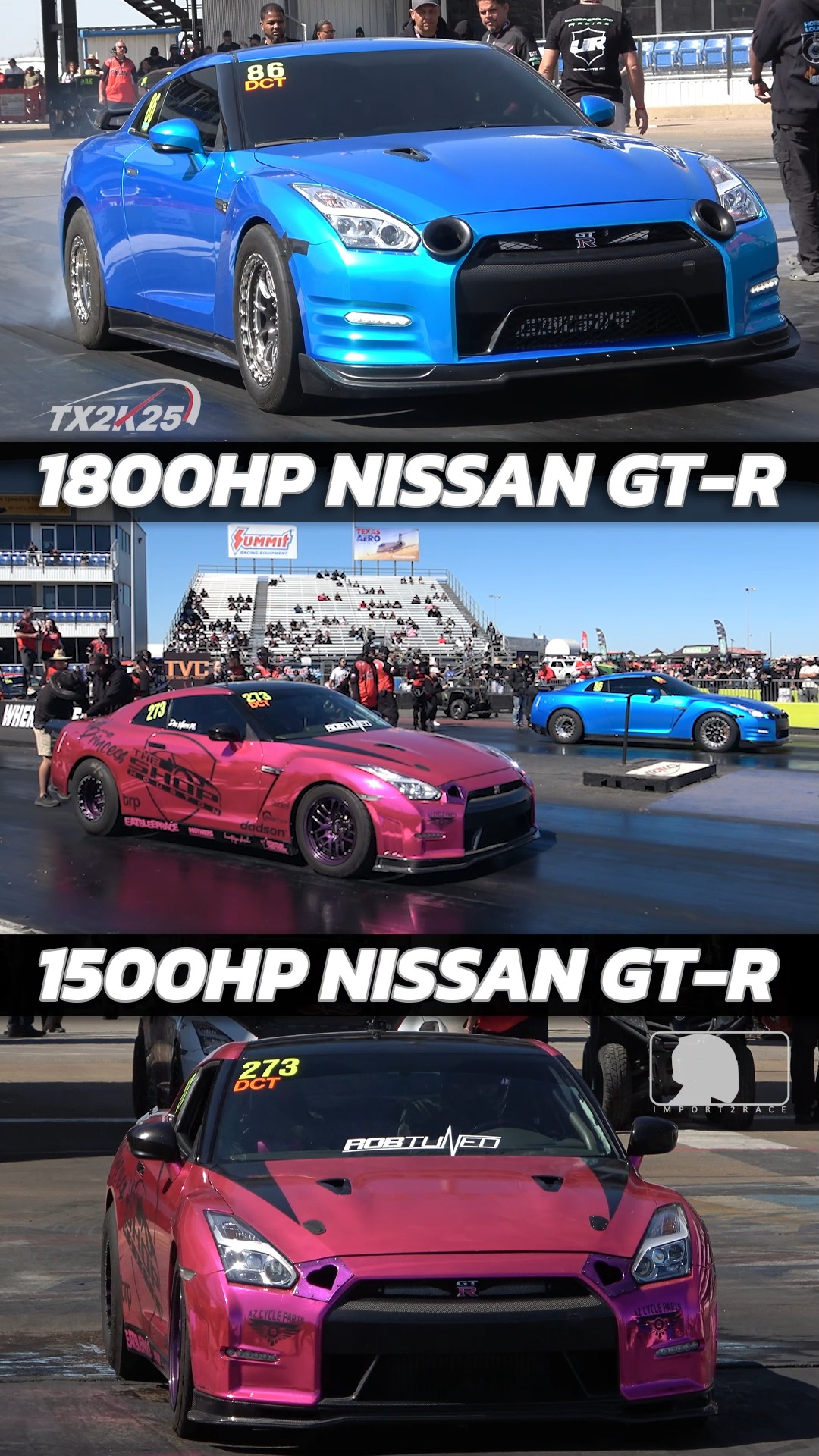 1800hp Nissan GT-R vs 1500hp Nissan GTR 1/4 mile Drag Racing TX2K25 ...