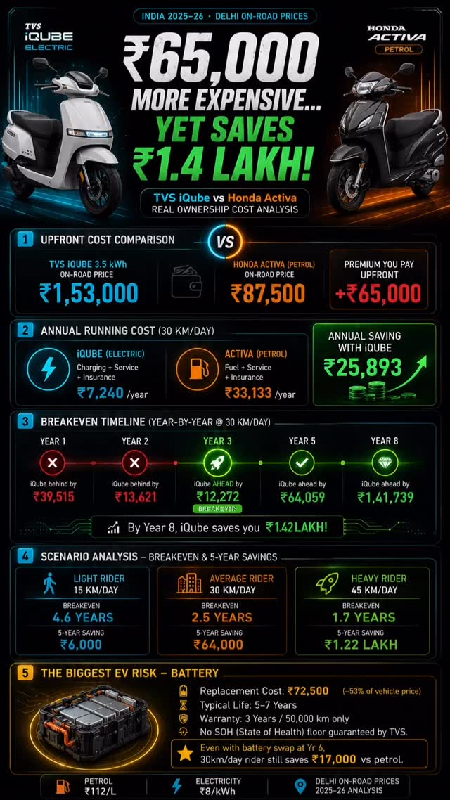 ₹65,000 costlier than a Honda Activa. Still saves up to ₹1.4