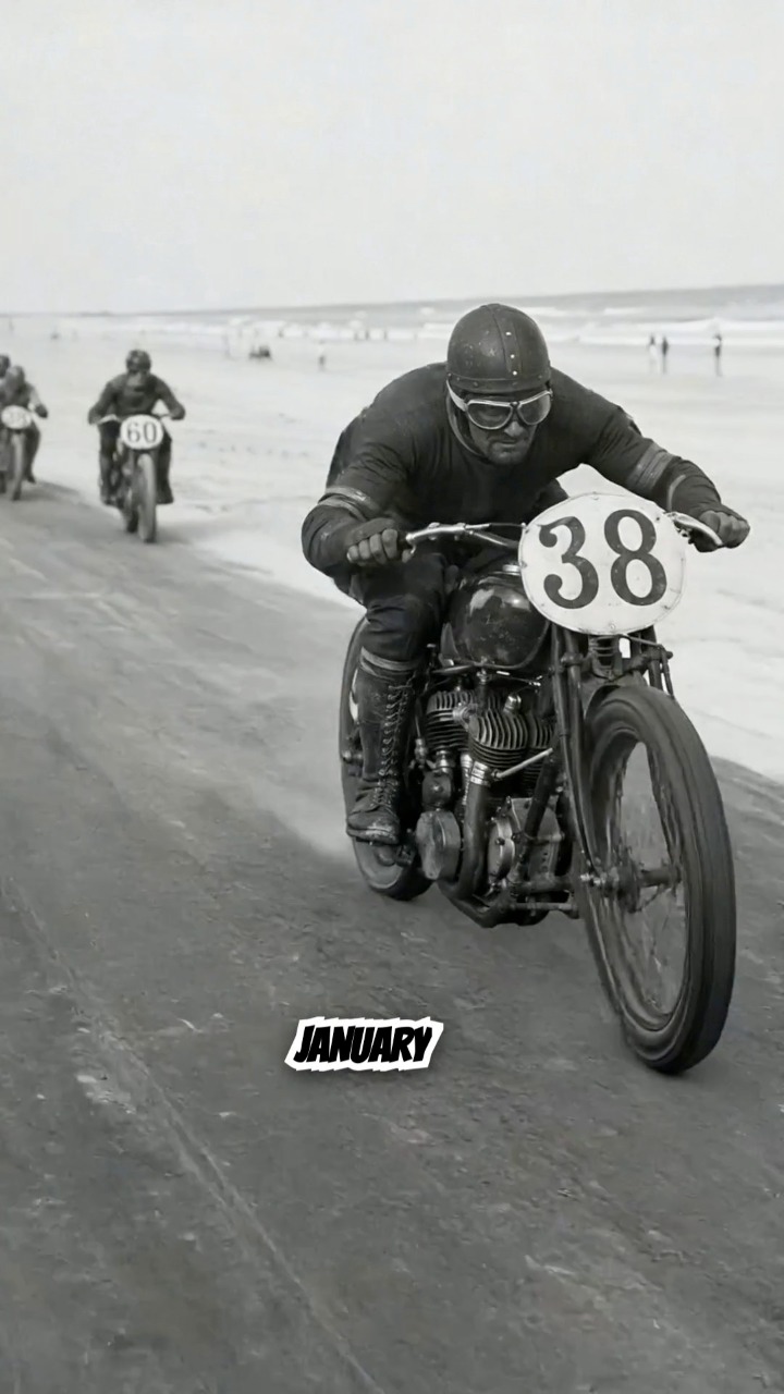In 1937, motorcycle racing on the sands of Daytona Beach was still