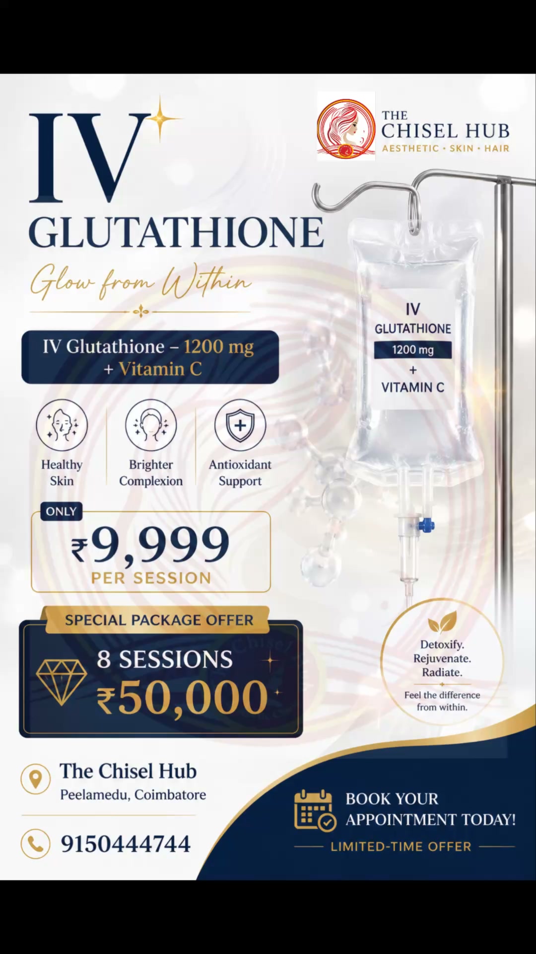 glutathione injection in coimbatore  Witness the Power of IV  At Fab Aesthetics, we help you achieve visibly brighter, healthier, and youthful-looking skin from within.   Glowing transformation you can see  Safe Glutathione skin Whitening Treatment |