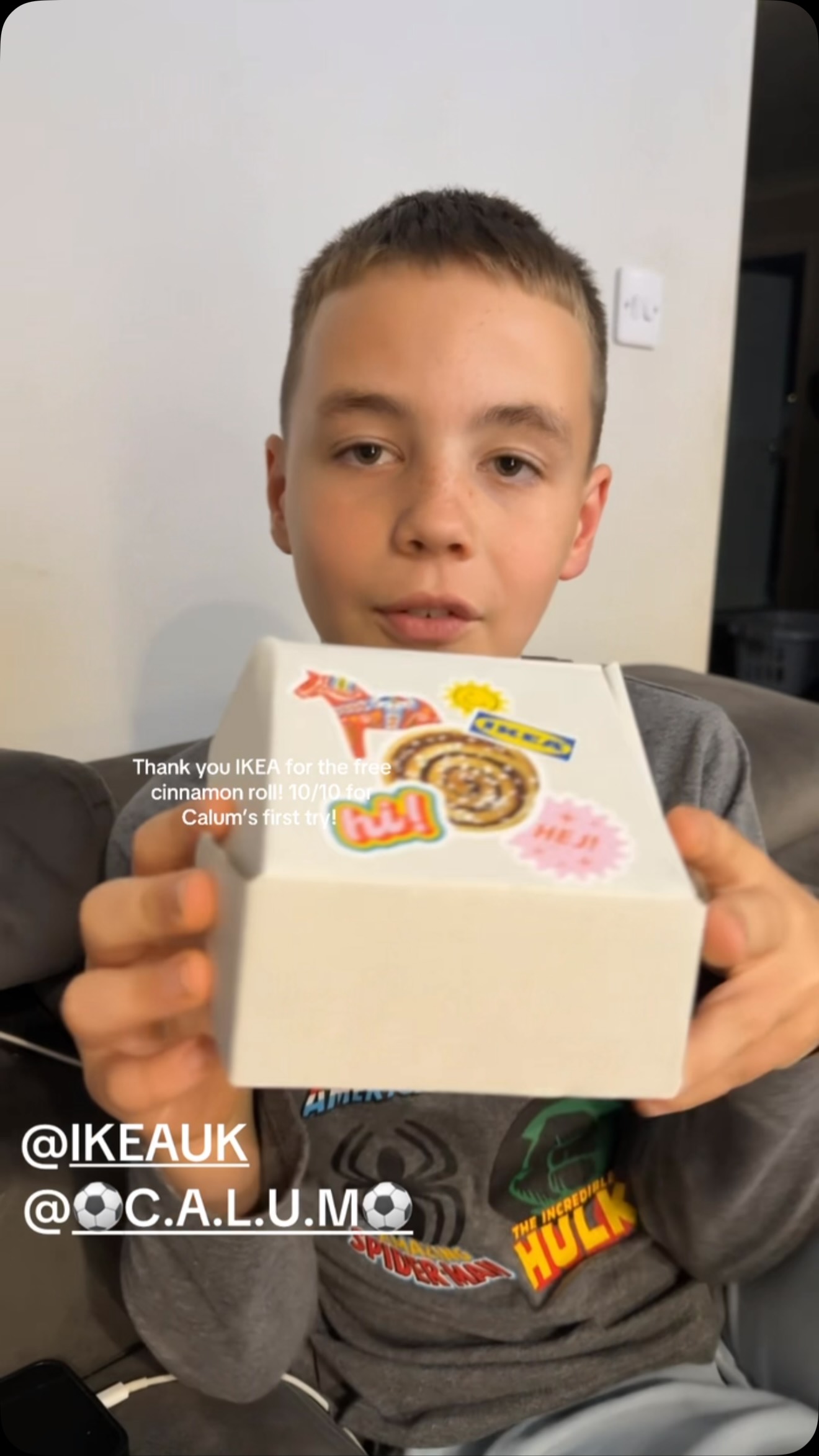 🍥 Calum’s first IKEA cinnamon roll! 🍥, Today i stopped by IKEA and Calum got to try their famous cinnamon roll for the very first time… especially exciting because they were giving out FREE samples!