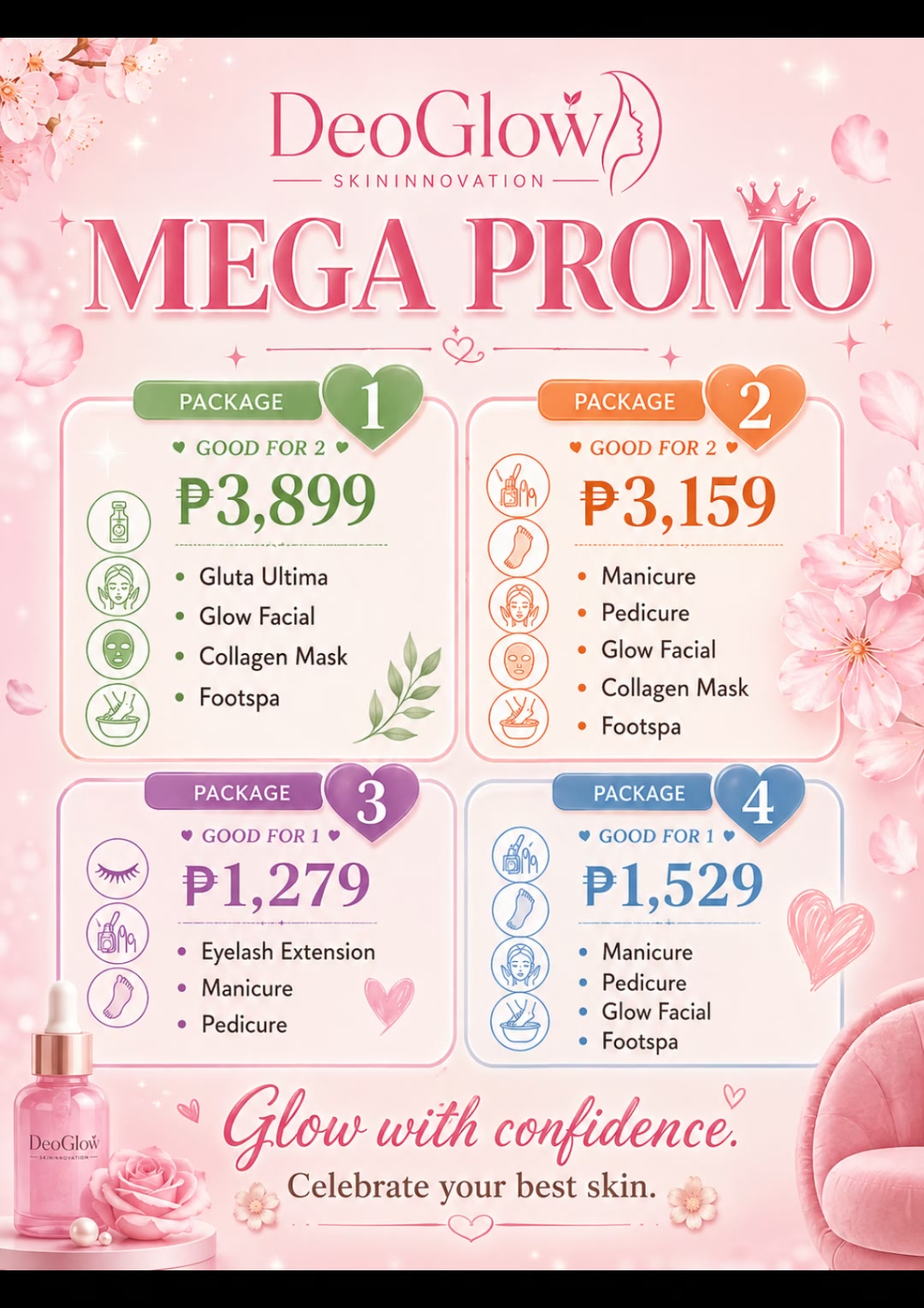 glutathione sm fairview TRY OUR MEGA PROMO <3, 💚 Package 1 – ₱3,899 | Good for 2, Gluta Ultima • Glow Facial • Collagen Mask • Footspa, 🧡 Package 2 – ₱3,159 anti pigmentation serum Get Youthful Skin From Size:10s