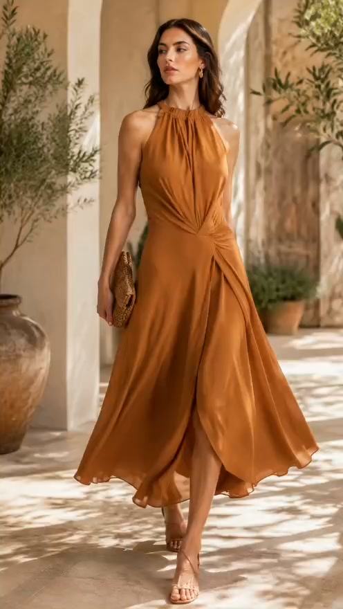 Effortless elegance for every unforgettable moment. 🤎✨ This flowing cinnamon brown chiffon dress combines timeless sophistication with graceful movement, making it the perfect choice for weddings, 