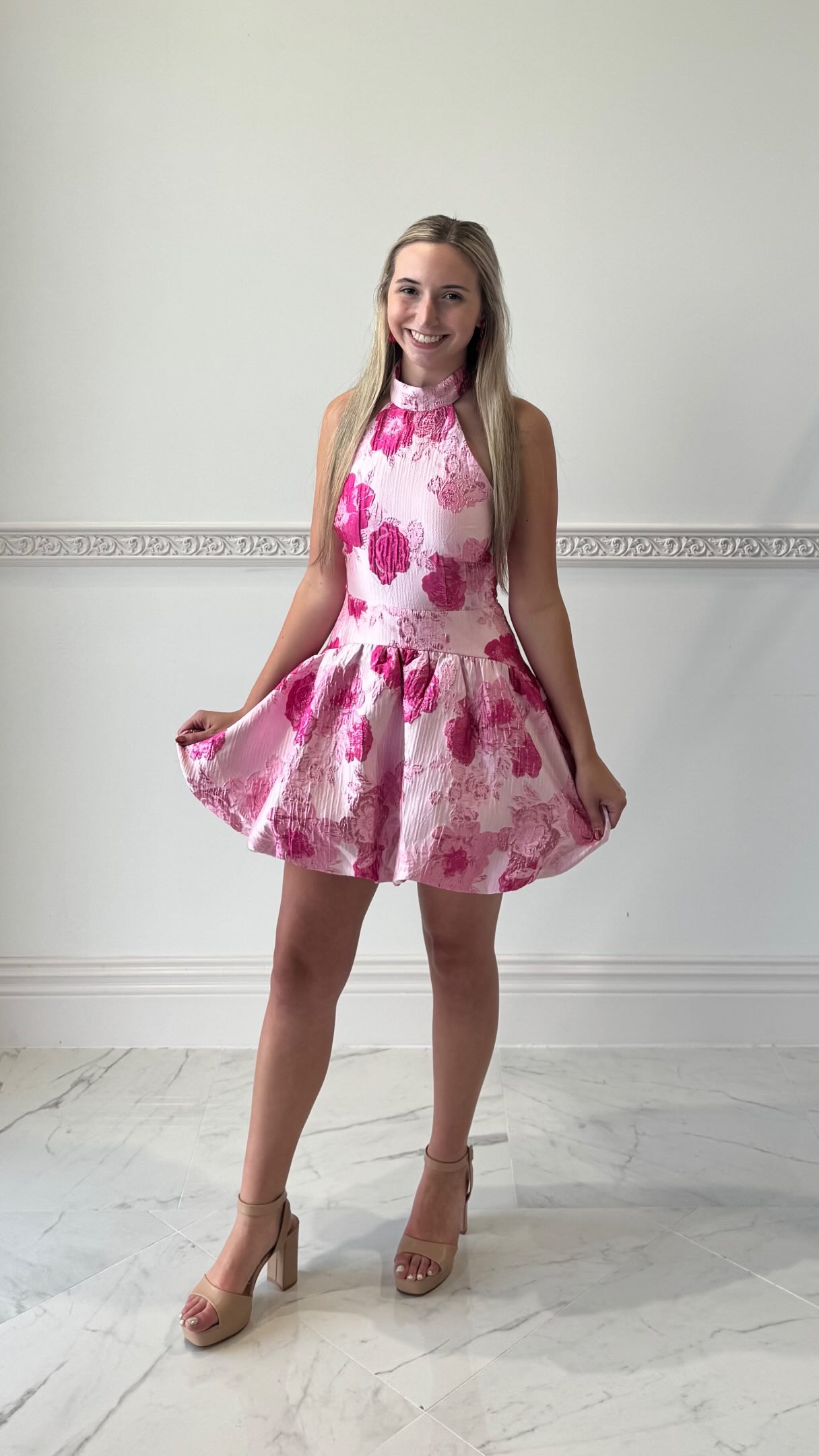 cute halter dresses Obsessed with this dress💖🙌🏻, #cocktaildress #hoco #homecoming #floraldress #halterneckdress | Blush by Sadie C’s - Couture Collection BABNS30G3