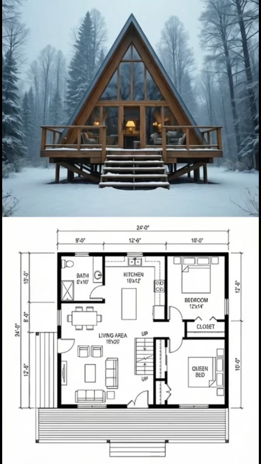16'x24' Tiny A-Frame Loft Cabin DIY Plans: 1 Bed 1 Bath Modern ...