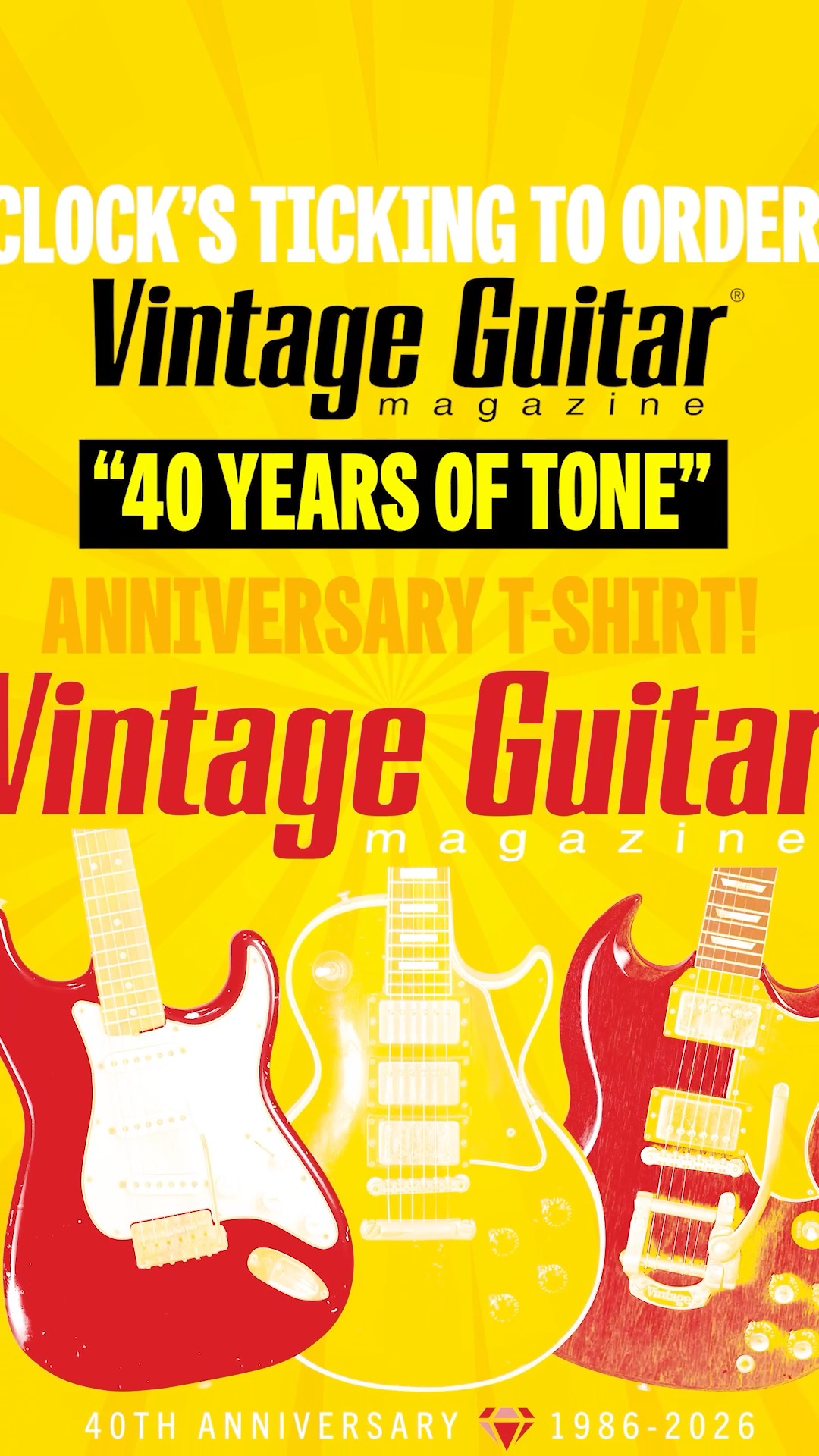 Vintage Guitar's “40 Years of Tone” Anniversary T-shirt