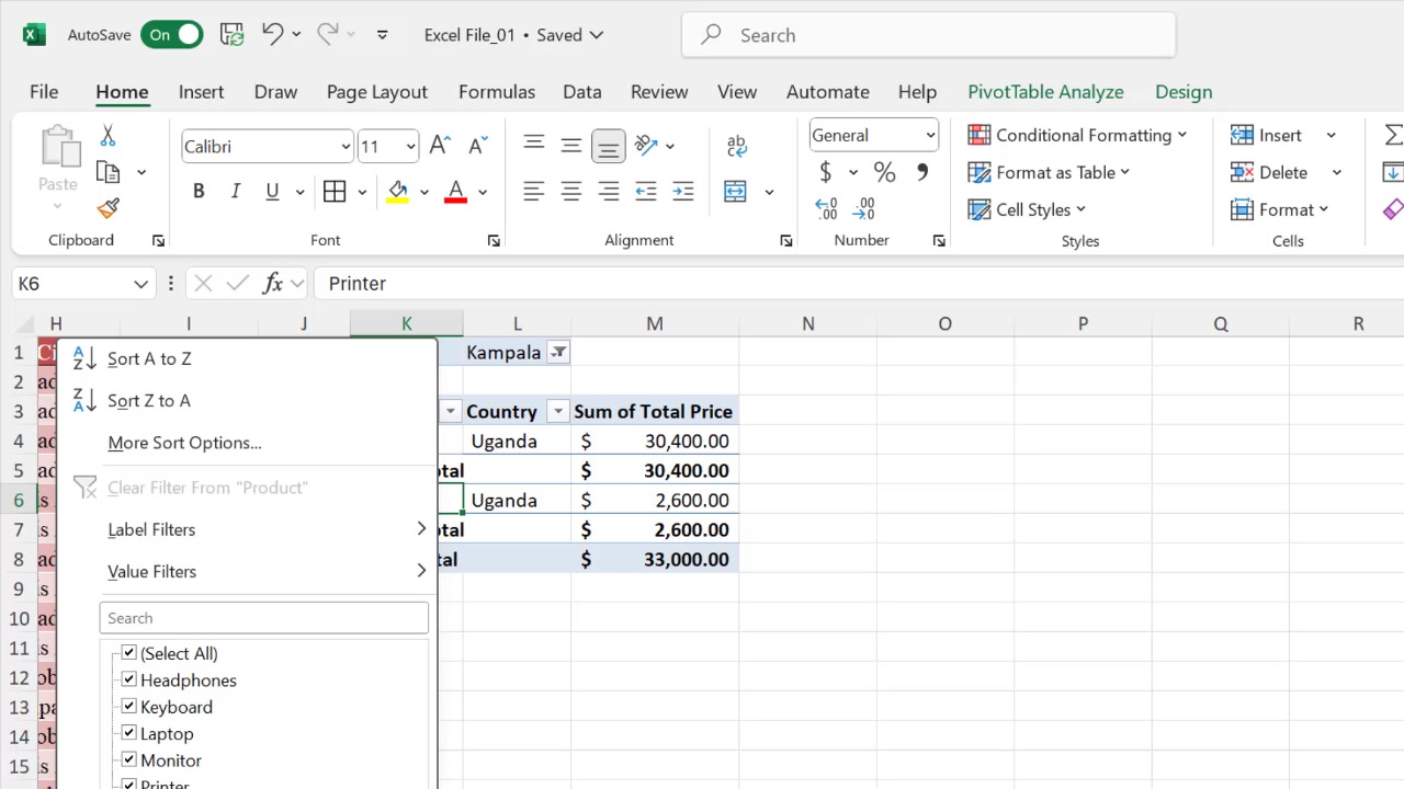 Lesson 8 Filtering Pivot Table (Advanced Excel of Data Analysis ...