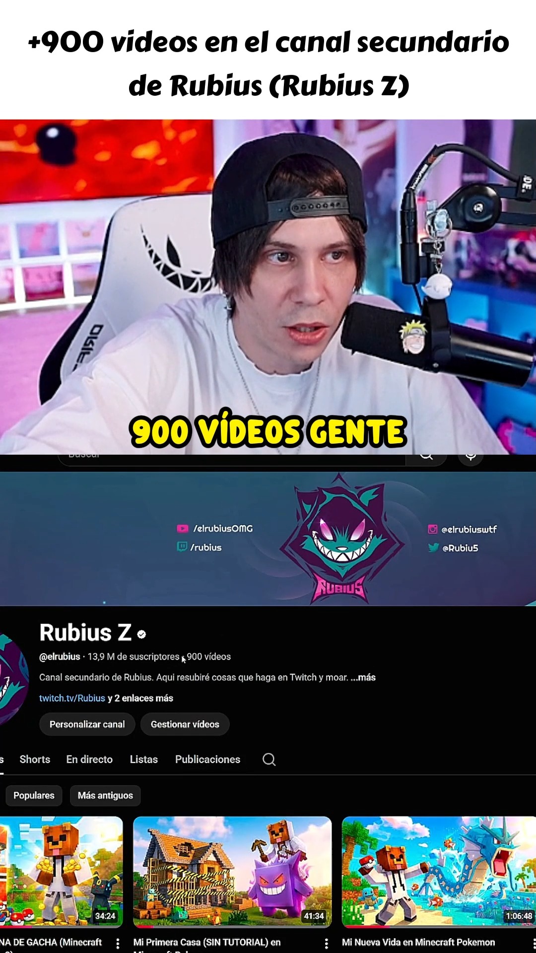 +900 videos en el canal secundario de Rubius #rubius #reaccion #clips # ...