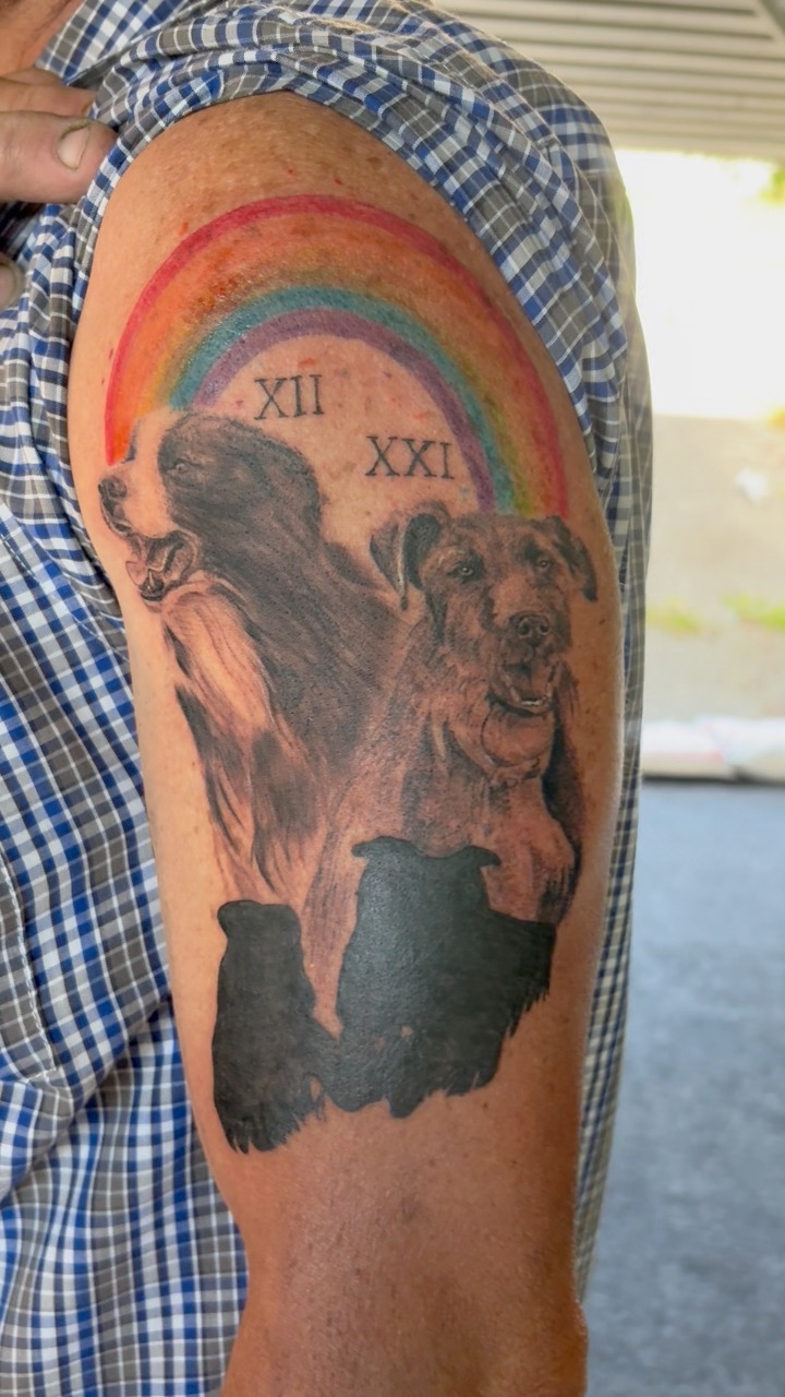 A beautiful tribute tattoo for Roderick of his two late pups 🐾 Thanks ...