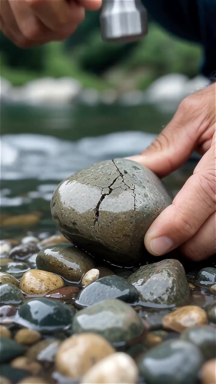 Geode ASMR: Cracking a River Stone to Reveal Copper Crystals in the ...