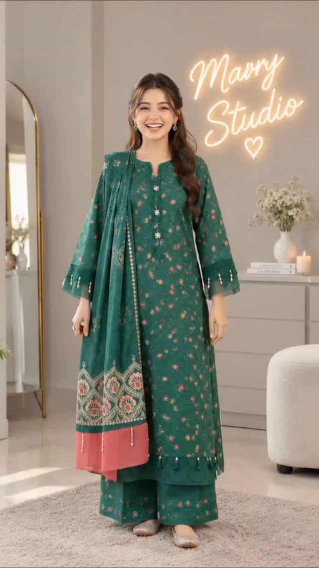 Khaddar printed dress design green color unique and stylish dress #khaddardress #winterdressdesign #winterkhaddardress #khaddarprintedsuit #fashioninspo | Marry Studi