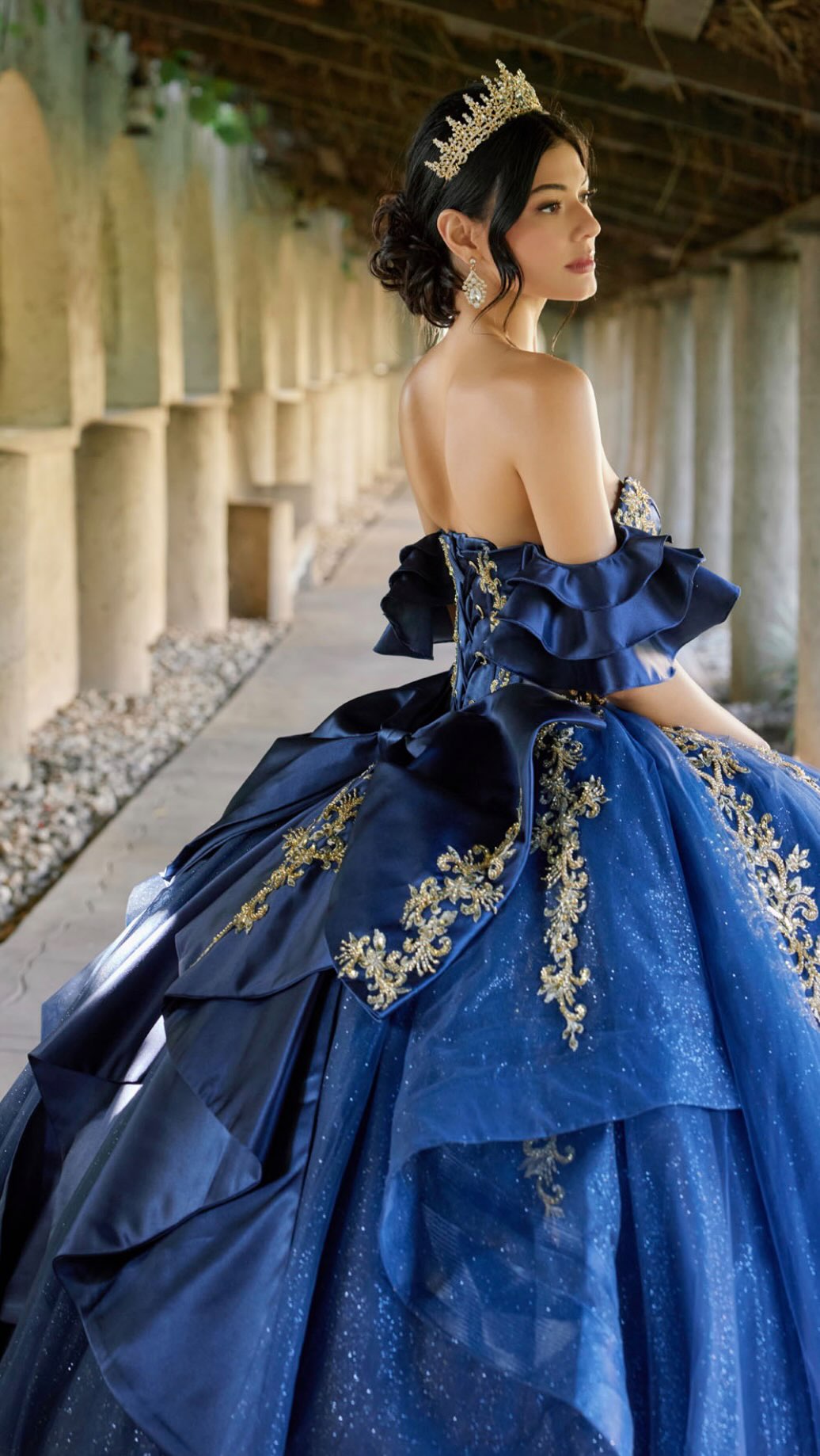 Navy gown with gold lace accents 🤩✨ | Maria's Boutique