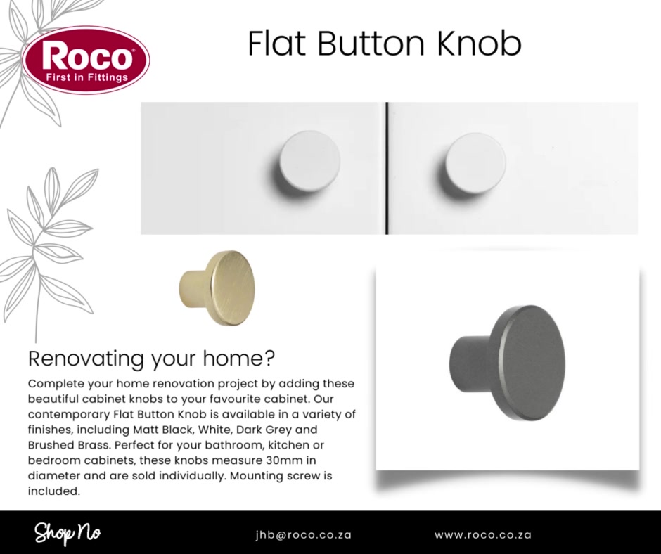 Shop our flat b button knob at: www.roco.co.za/shop | By Roco Fittings
