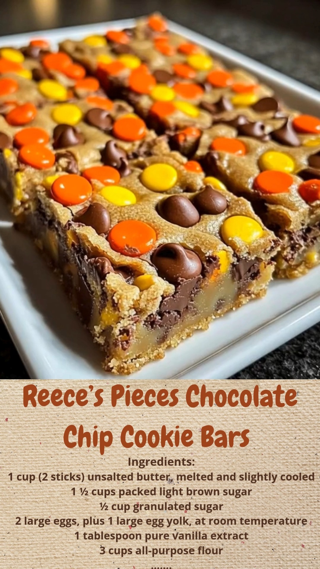 Reece’s Pieces Chocolate Chip Cookie Bars | CakeBook