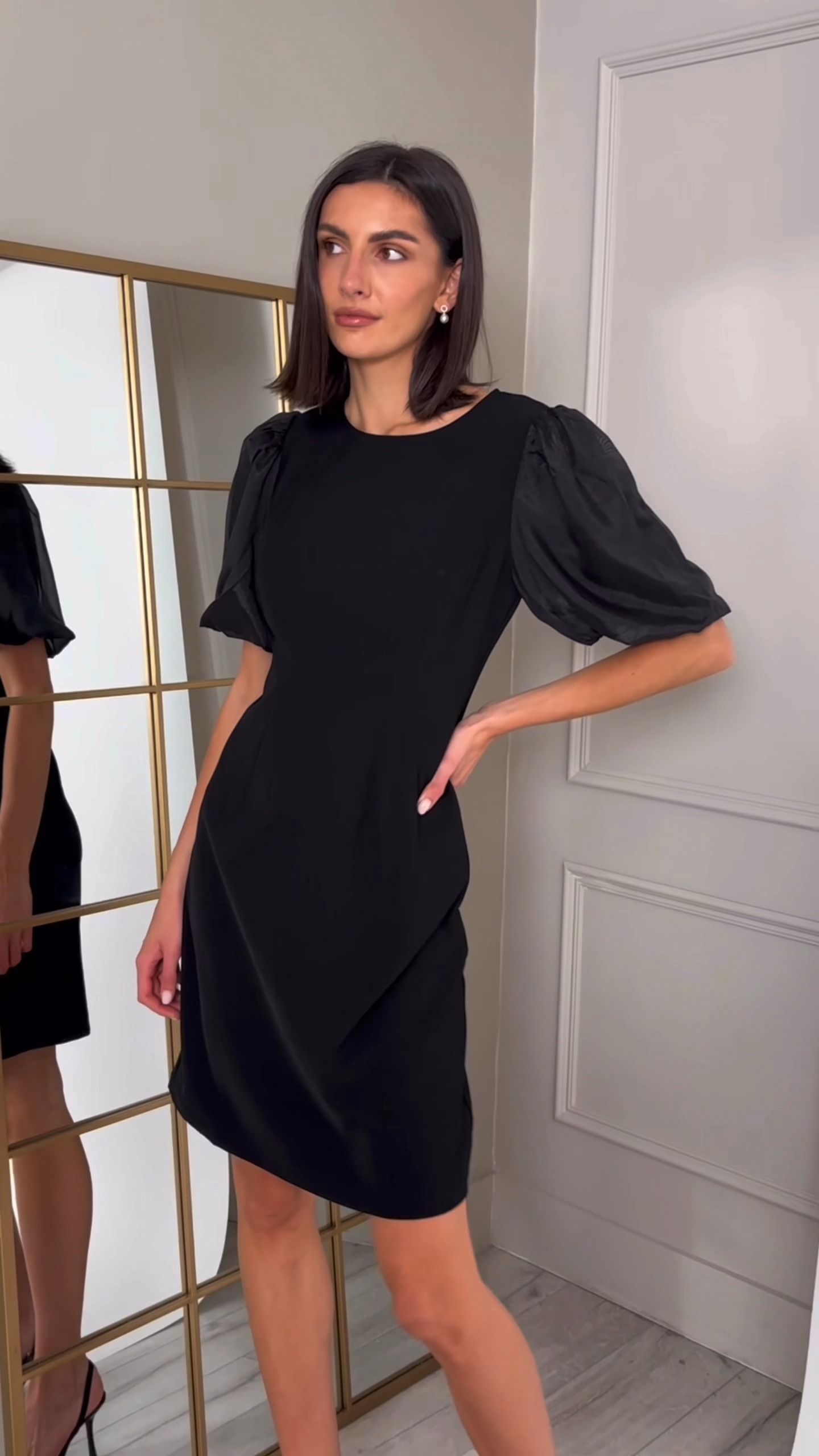 simple casual long dress KissProm Modest A-Line Sleeve Floor Length Train Chiffon Bateau V-Back Wedding Dress, Diamond White / 14 Primavera Couture 4269 Beaded Dress-COCKTAILDRESS-Default-Summer2021 beautifully framing the shoulders Color:OFF-WHITE