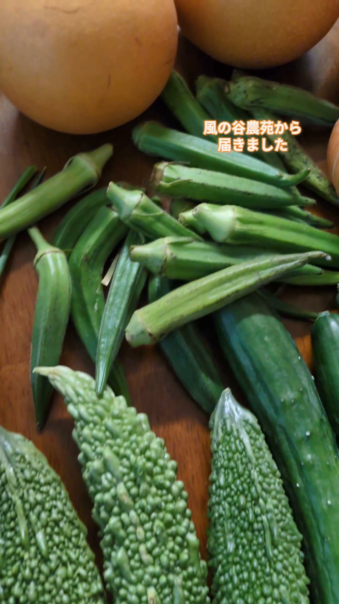 風の谷農苑から From Kaze no Tani Farm New taro, scallions, okra