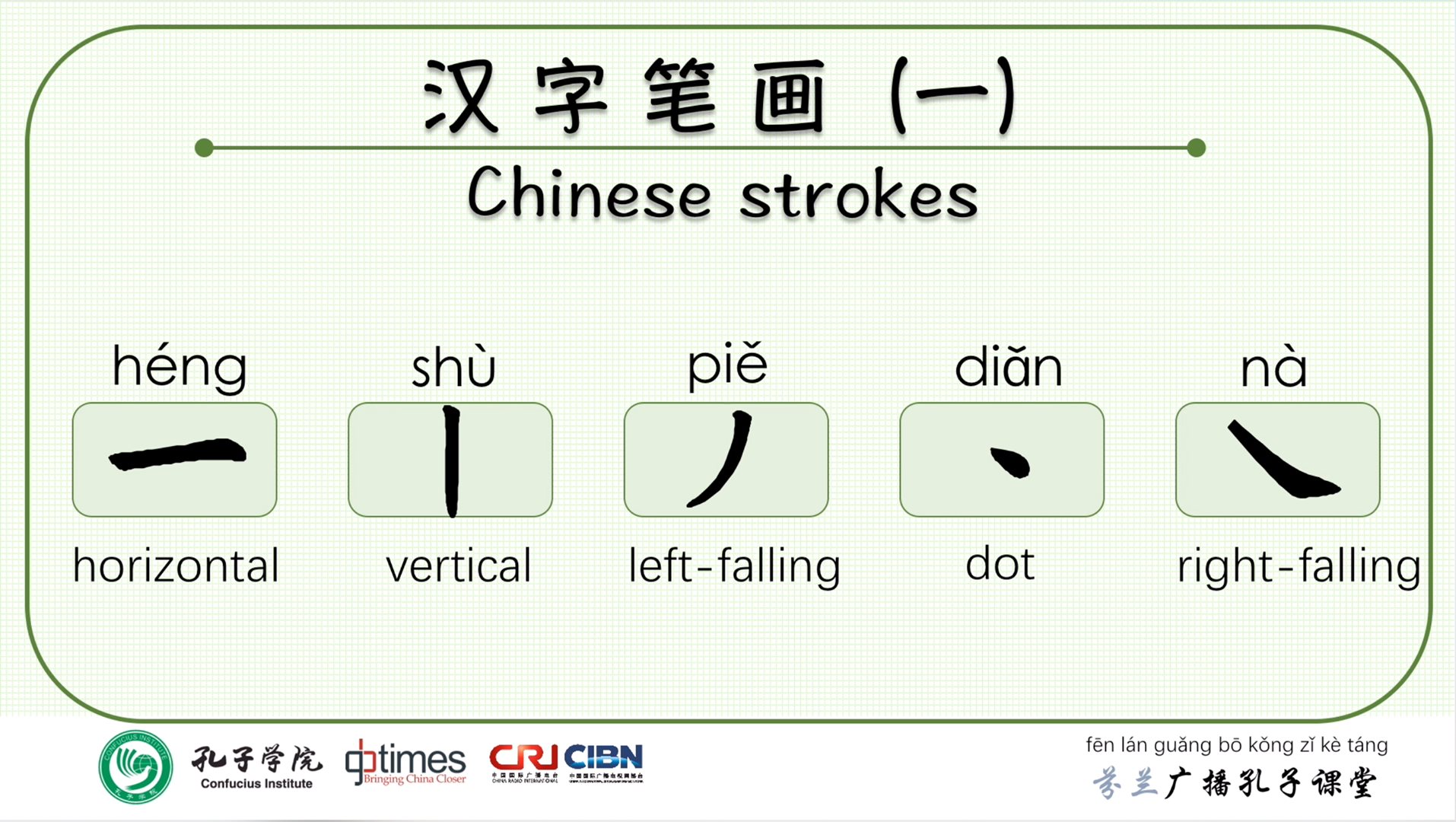 # 横－竖－撇－点－捺# This is an elementary course for Chinese character ...