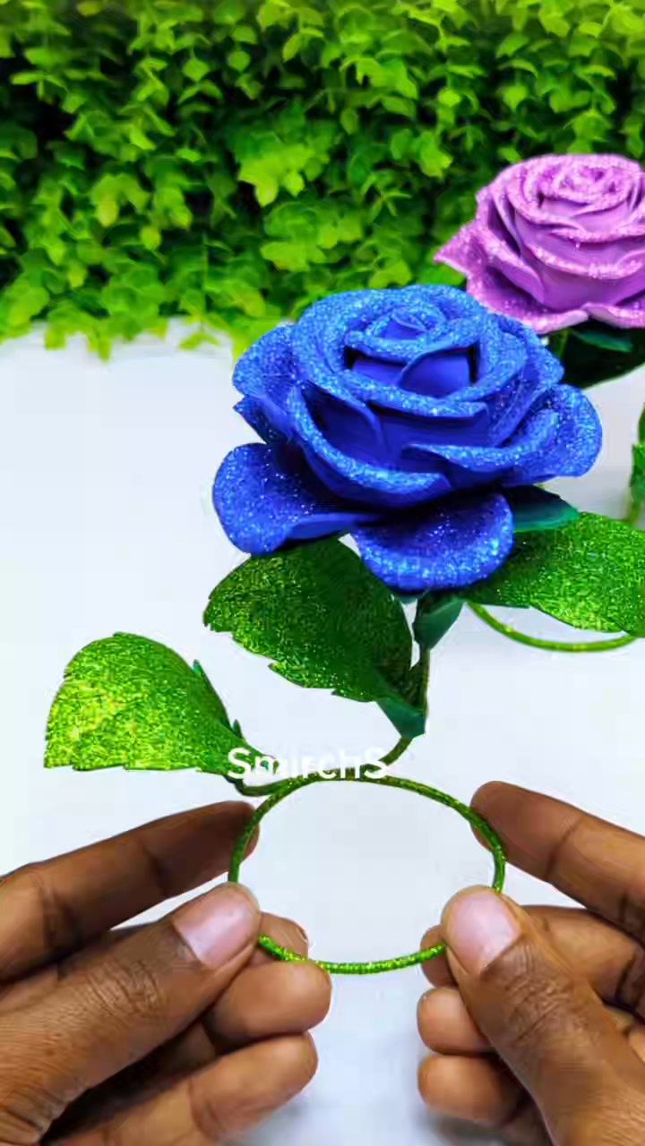Artificial Glitter Roses Fake Silk Flowers Decor Glitter Foam Roses