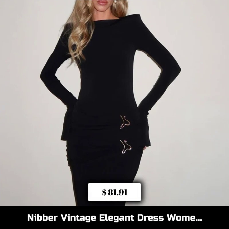 Step out in style this fall with the Nibber Vintage Elegant Dress—your perfect choice for effortless elegance at just $81.91. , Embrace the flared full sleeves and chic metal buckle that elevate your 