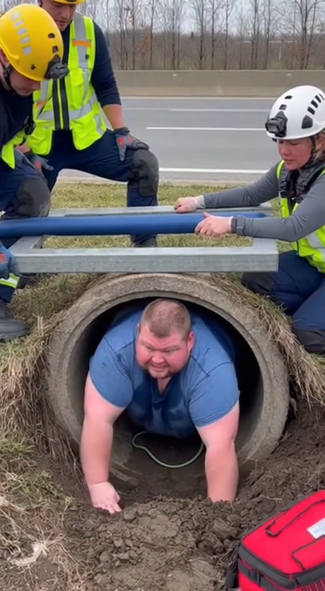 A man stuck in the pipe but rescue team save him. This video is created ...