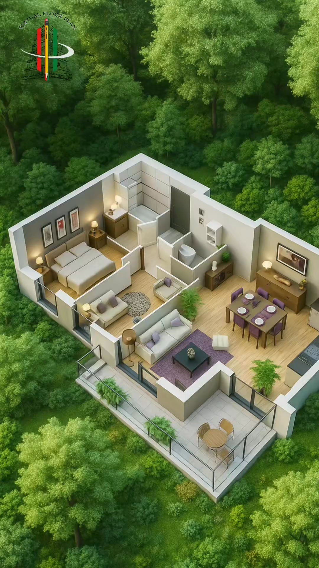 One Bedroom Apartment 3D Floor Plan | Modern Small Space Design ...