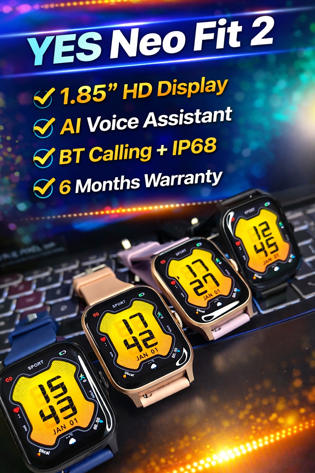 YES Neo Fit 2 Smartwatch – 1.85″ HD Display, Bluetooth Calling & IP68 ...