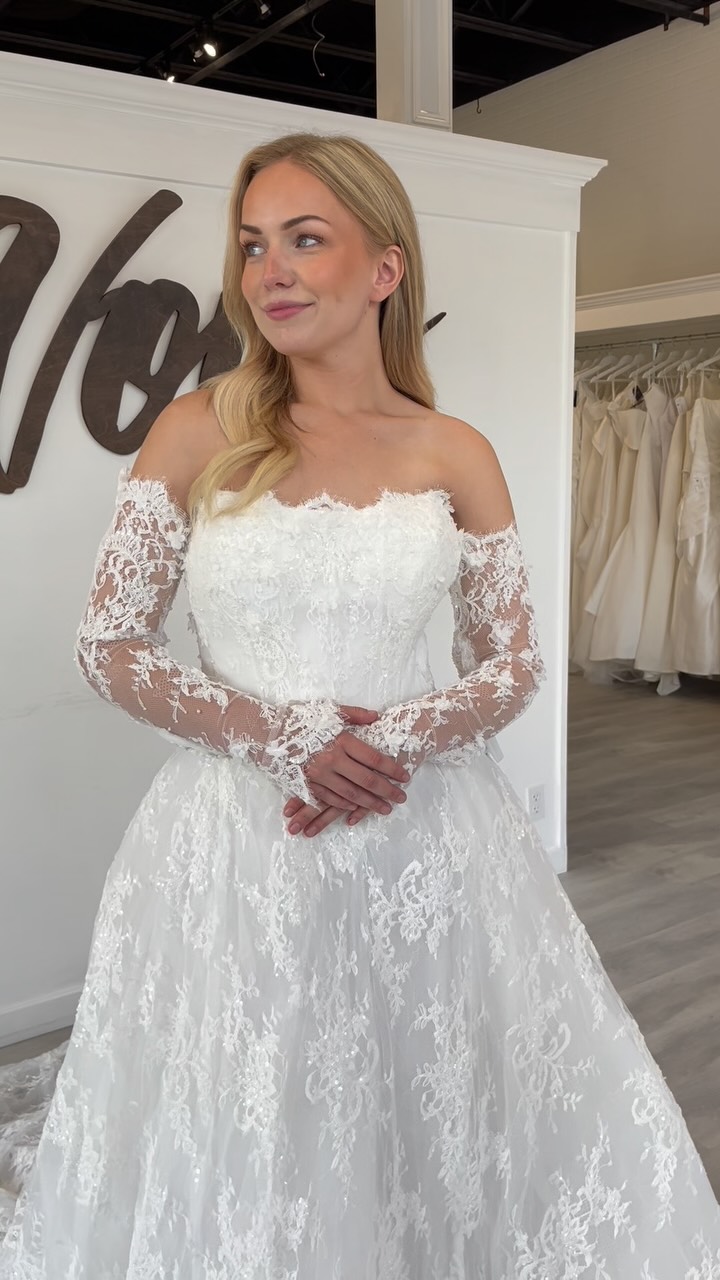 formal dresses columbia mo She’s pretty either way… but the sleeve? 🤍 , This all-lace ballgown comes with matching detachable sleeves, so you can switch up your look without changing the dress! A little versatility, a lot of prom dress stores near me