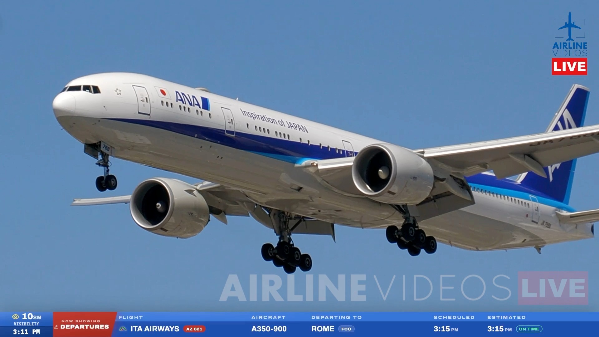 ANA's Boeing 777-300ER touches down at LAX after flying in from
