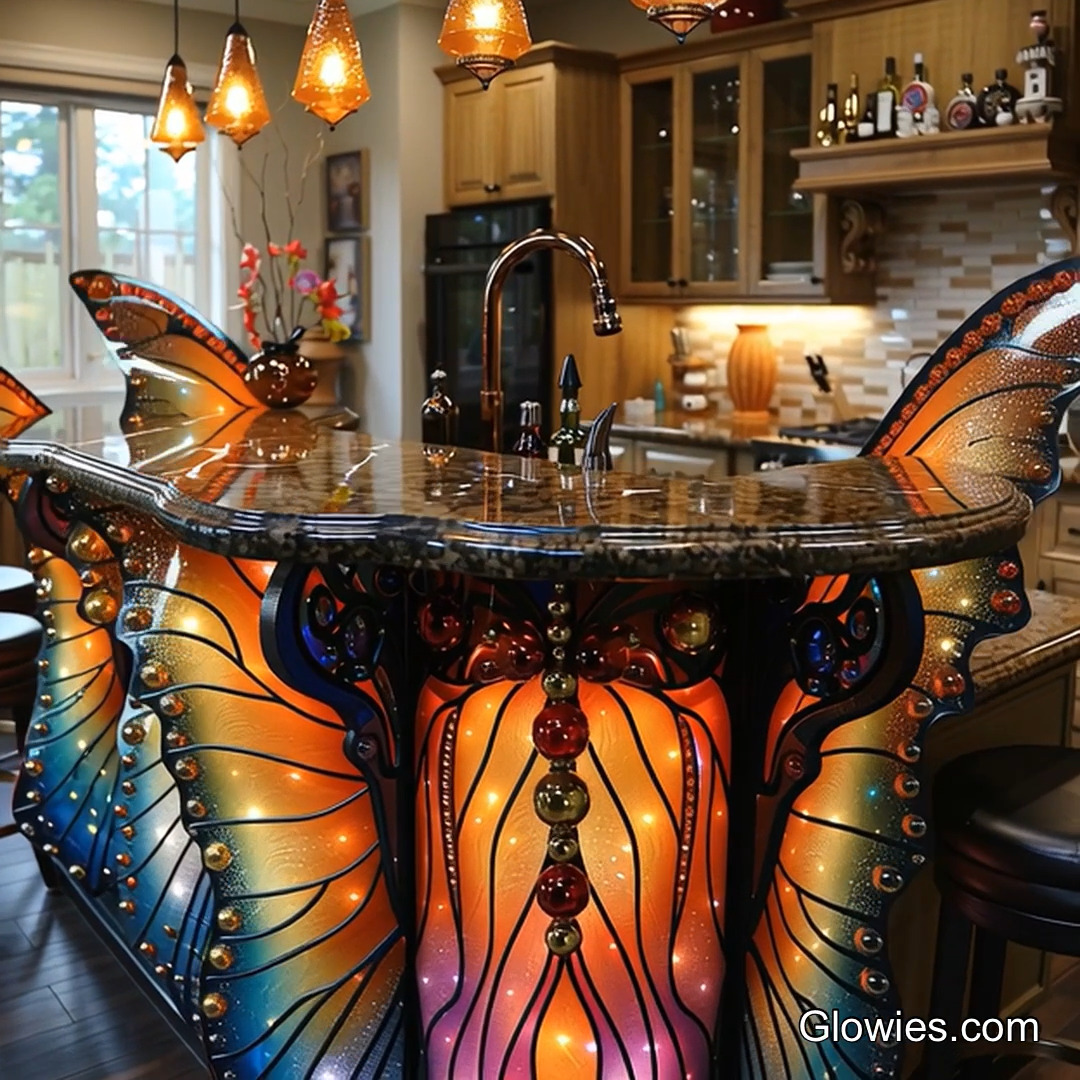 Magical rainbow butterfly illuminated kitchen island counter is ...