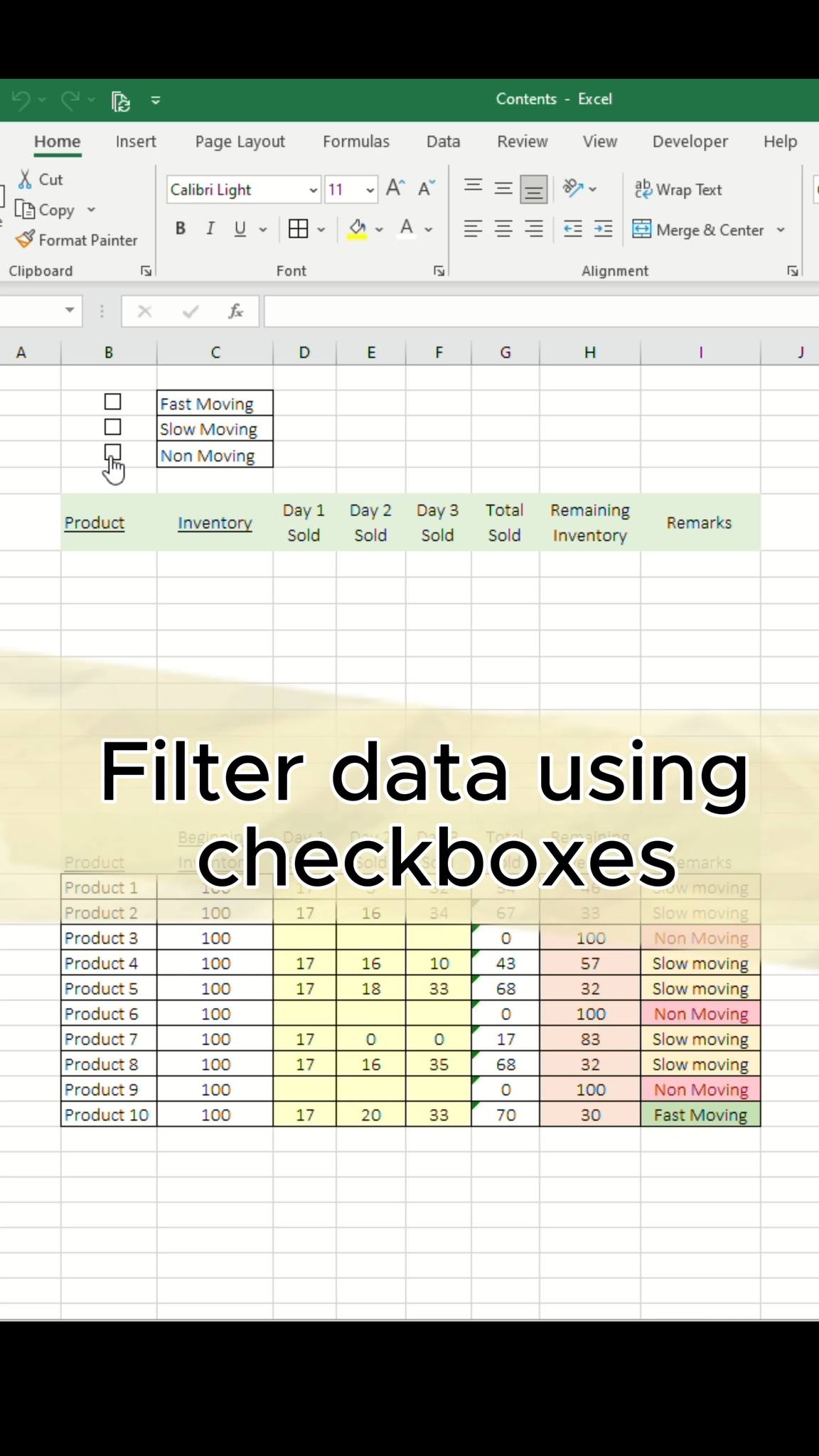 Filter data using checkboxes. #Excel #exceltutorial #exceltips | Excel ...