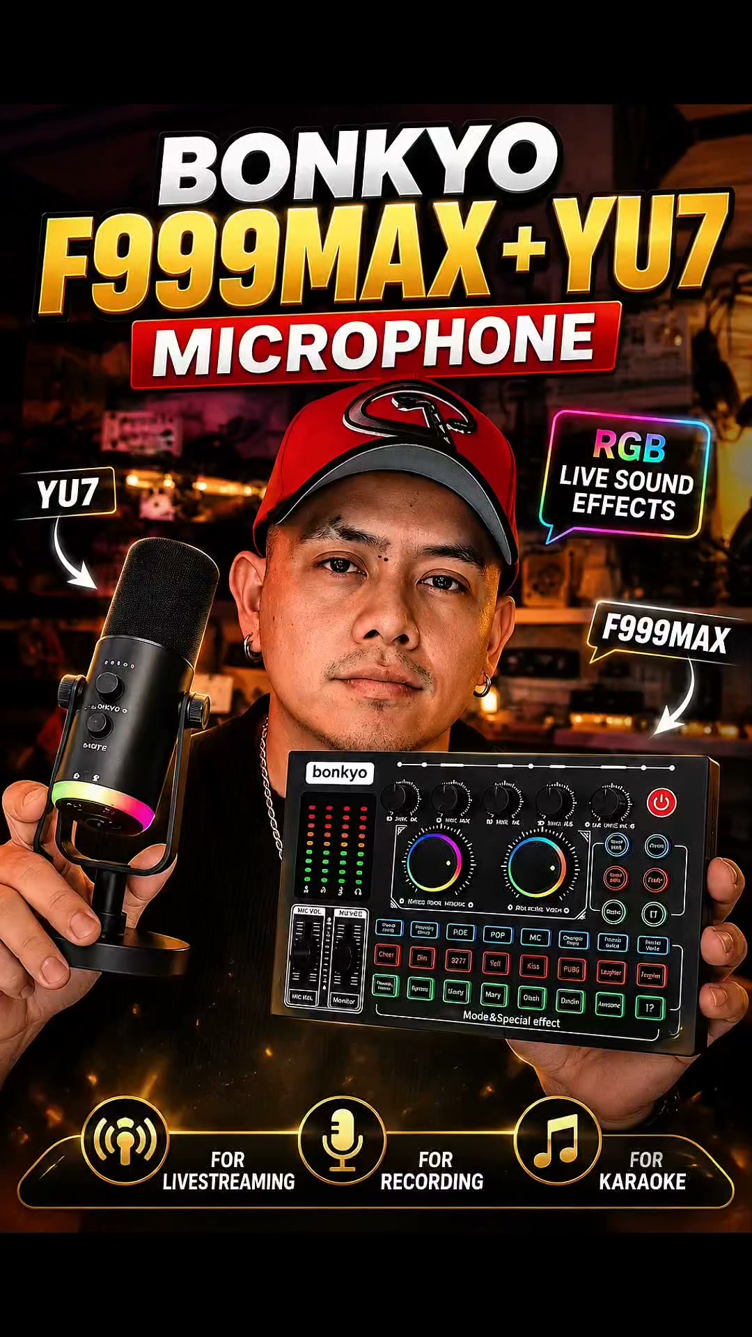 BONKYO F999MAX SOUNDCARD WITH YU7 MICROPHONE🎤 Perfect For