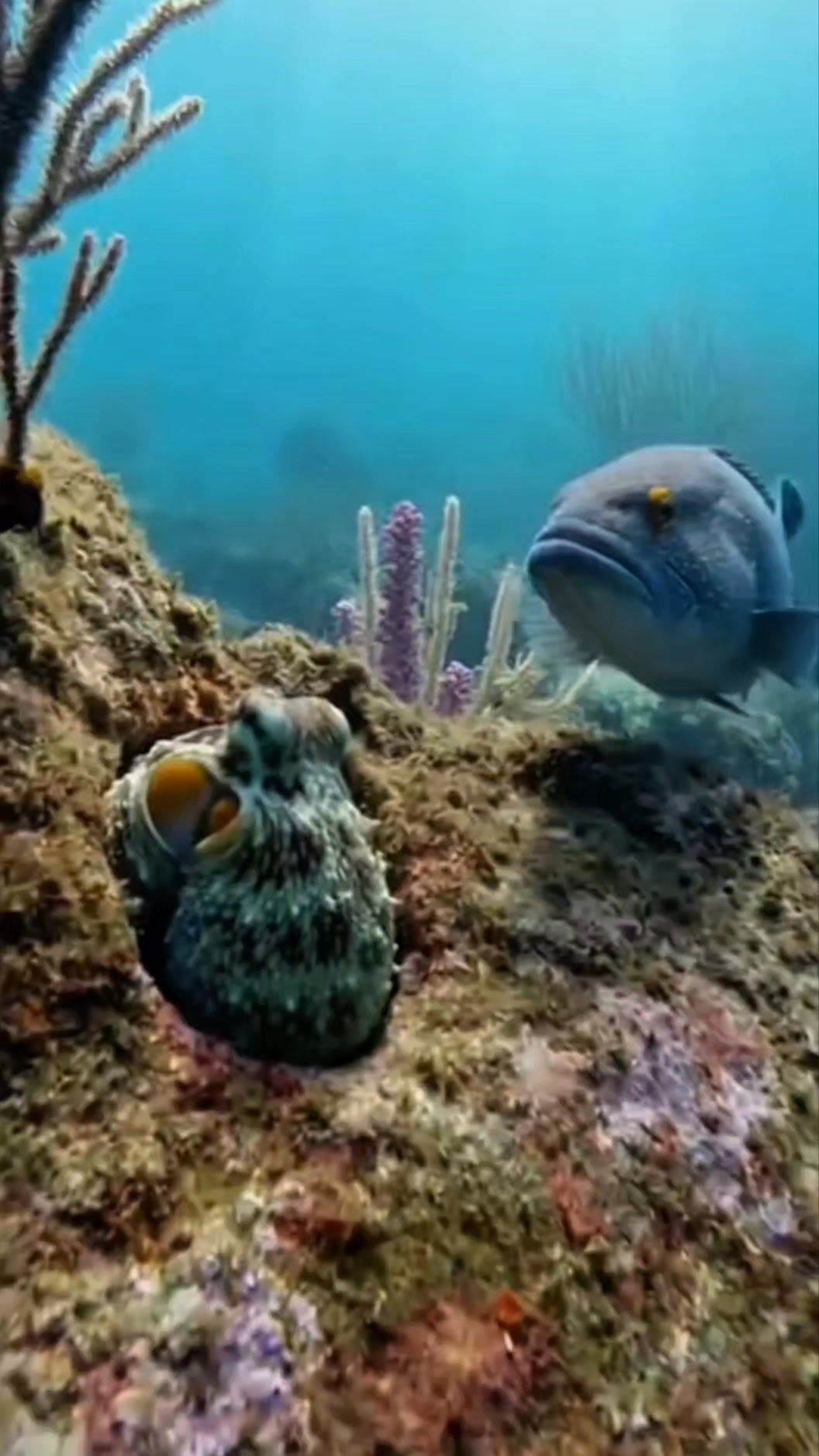 A Fish and an Octopus in a Tense Underwater Encounter 🐟🐙 #Fish #Octopus ...
