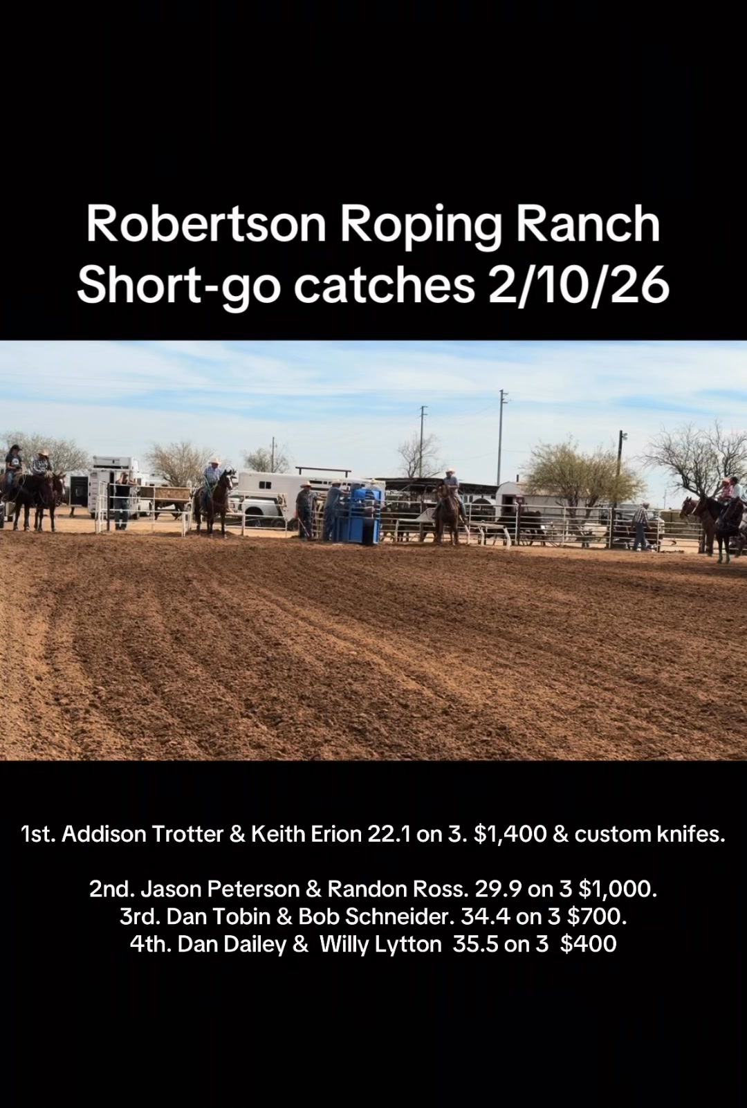 Tuesday’s roping. Robertson Roping Ranch Stickin Bonz Jeff Robertson # ...