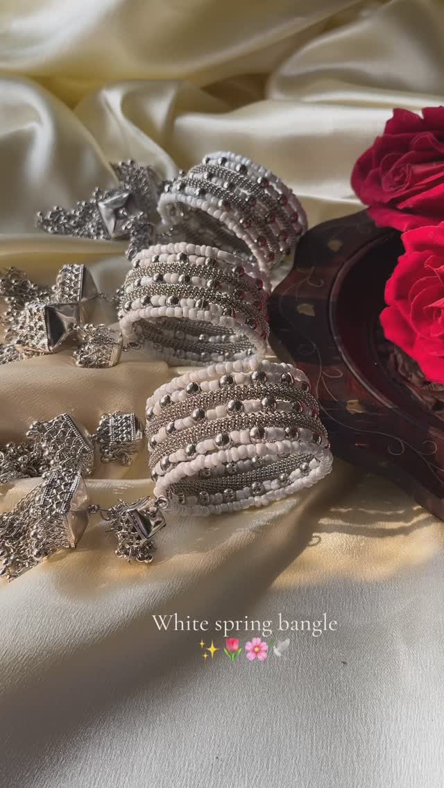 White spring bangle with Long jhumka Rs:400/- each @shewears_np #fypp # ...