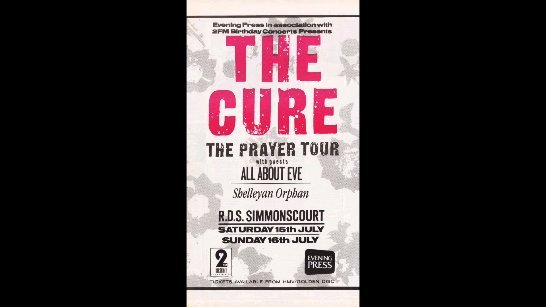 The Cure concert ticket from 1989 Prayer Tour in Prato, Tuscany, Italy