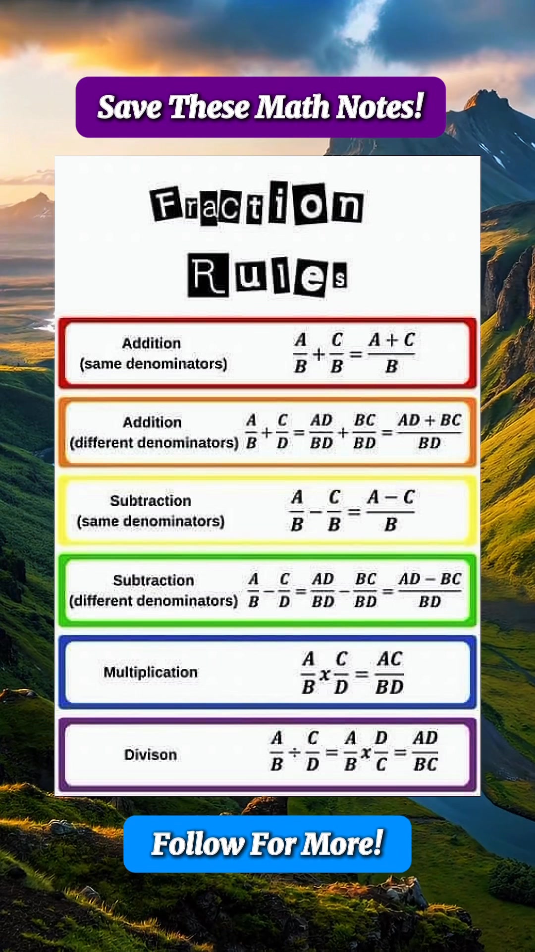 Fractions Rules Math Notes | Math Notes | Facebook