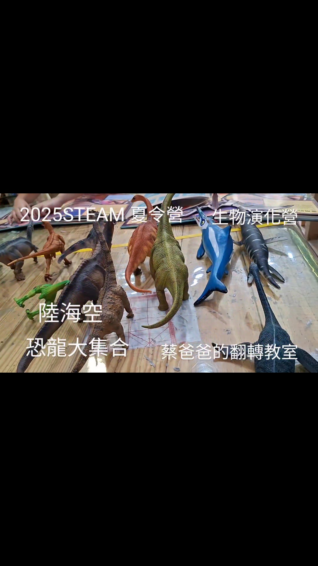 2025STEAM 夏令營, 生物演化營, 古生物恐龍的群組 , 陸海空大集合, 陸上走 吃草 三角龍 龍, 吃肉 暴龍 迅猛龍, 天上飛 翼手龍, 水中游 滑水龍, 組裝恐龍博物館立體書 蔡爸爸的翻轉教室 自然科學特色班
