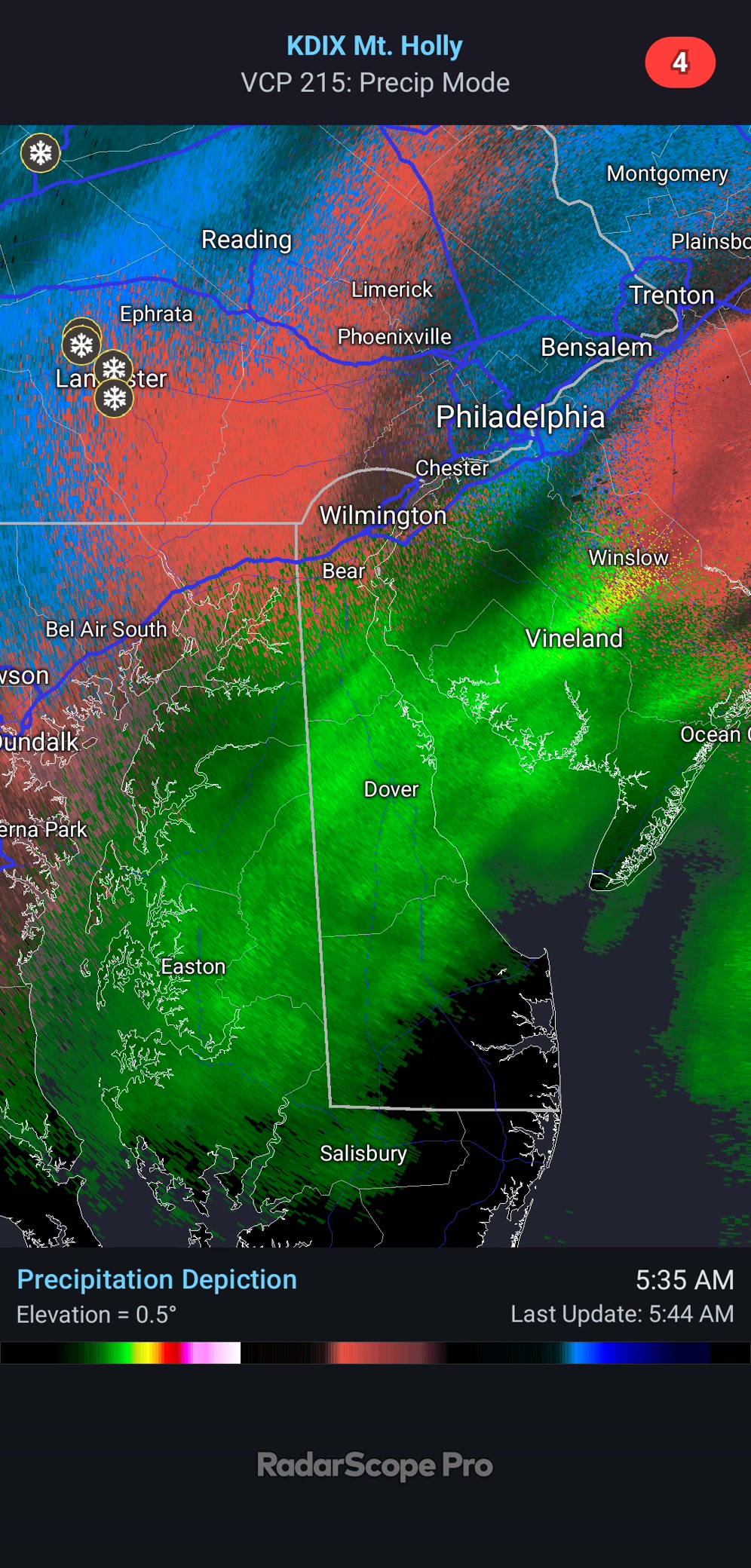 Radar this morning shows snow and ice primarily confined to New Castle ...
