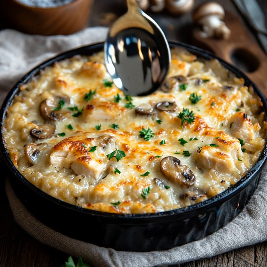 Gratin de Riz au Poulet et aux Champignons - Recette Dans le premier ...