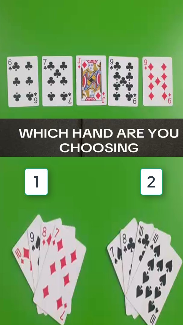 🃏 BOARD: 6♣ – 7♣ – J♦ – 9♣ – 9♦ 🔹 HAND 1: 10♦ – 8♦ – 7♦ – 9♠ The first ...