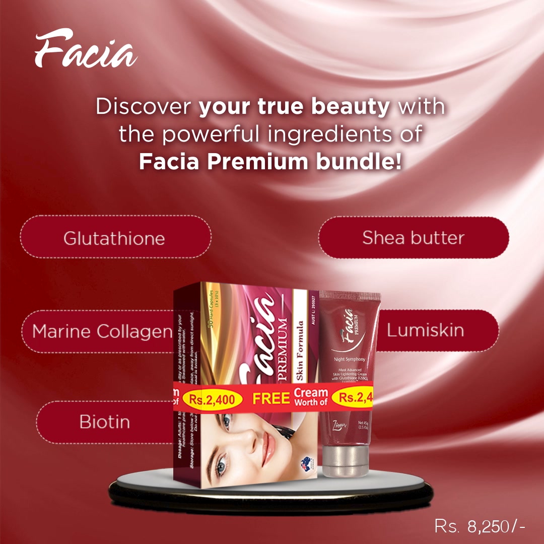 Formulated with glutathione, marine collagen, and natural extracts, these advanced skincare solutions rejuvenate your skin, restore its inner glow, and promote a fairer complexion. Facia Premium 