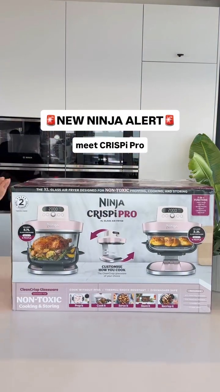 Meet Ninja Crispi Pro. Our upgraded glass air fryer with 7-in-1 cooking functions, from Air Fry to Bake, plus precise temp control for consistent results., Designed to flex from weekly meal prep to