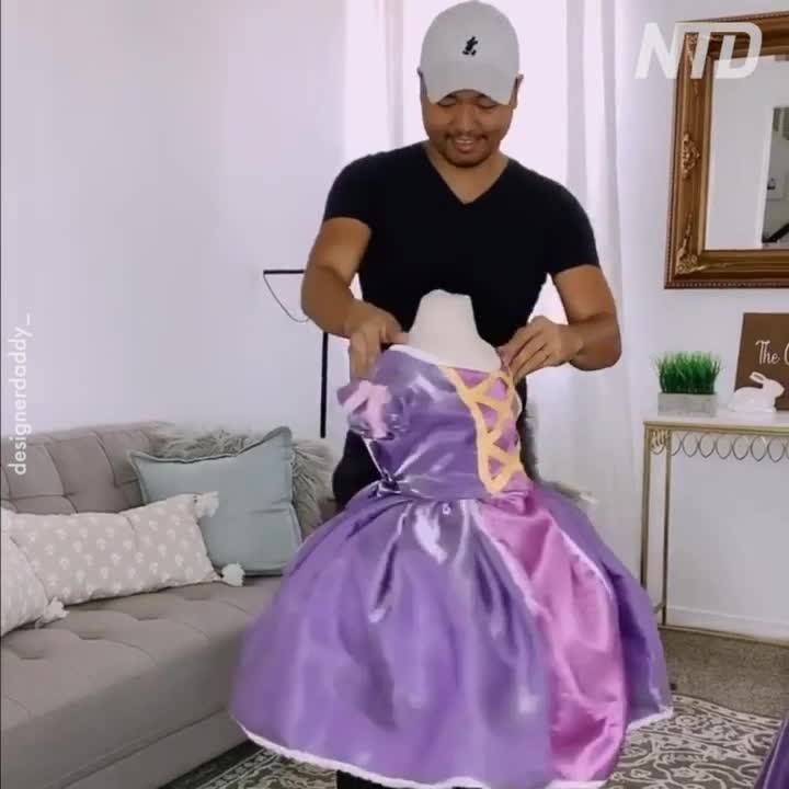 This dad designs unbelievable Disney transformation dresses for his real-life princess and queen. Credit: @designerdaddy_ https://www.instagram.com/designerdaddy_